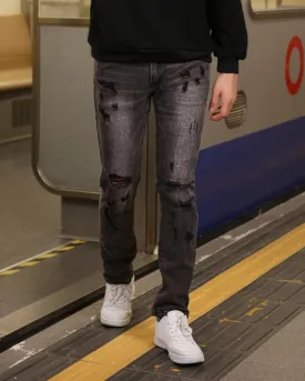 Stylish Straight Leg Black Ripped Jeans