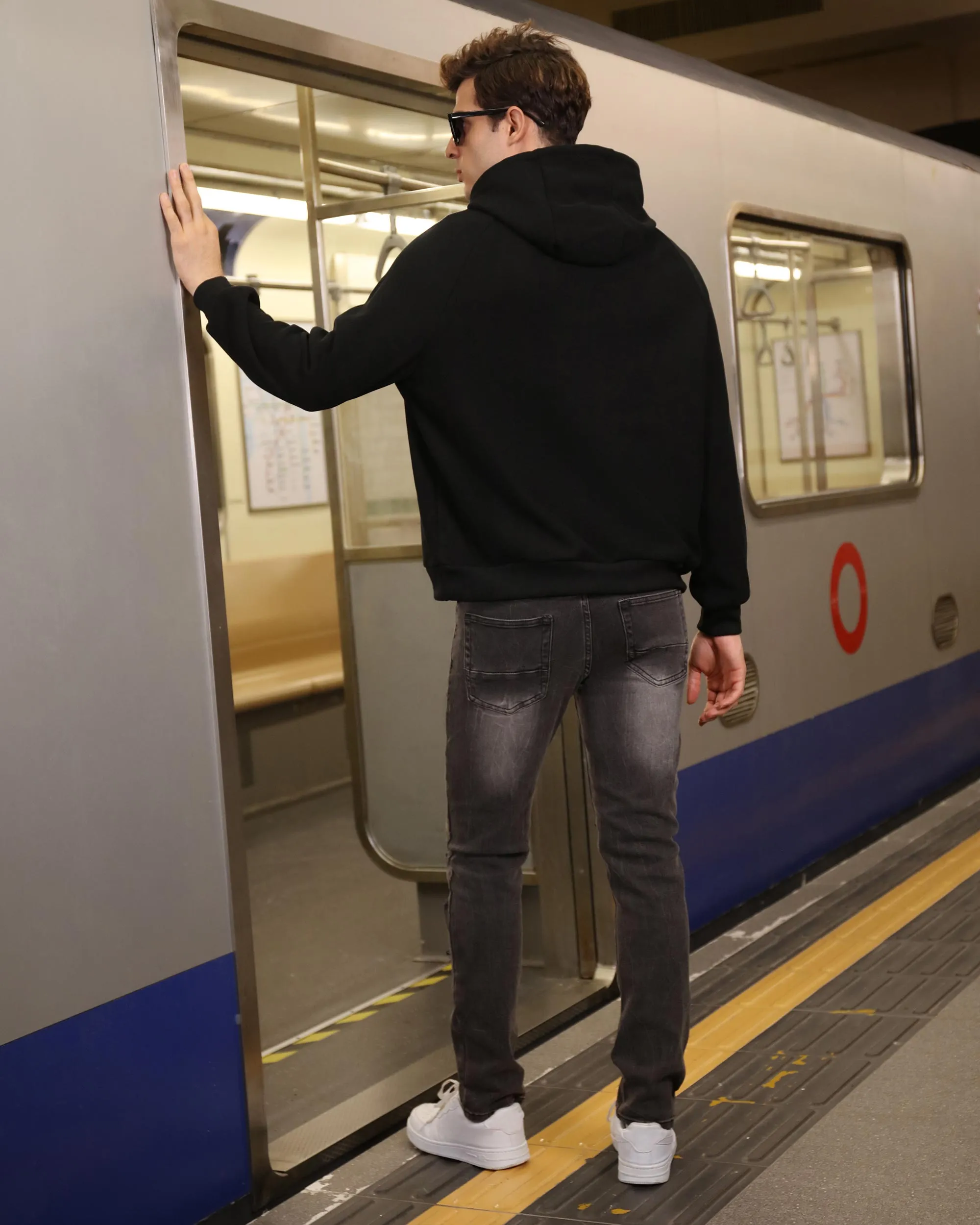 Stylish Straight Leg Black Ripped Jeans