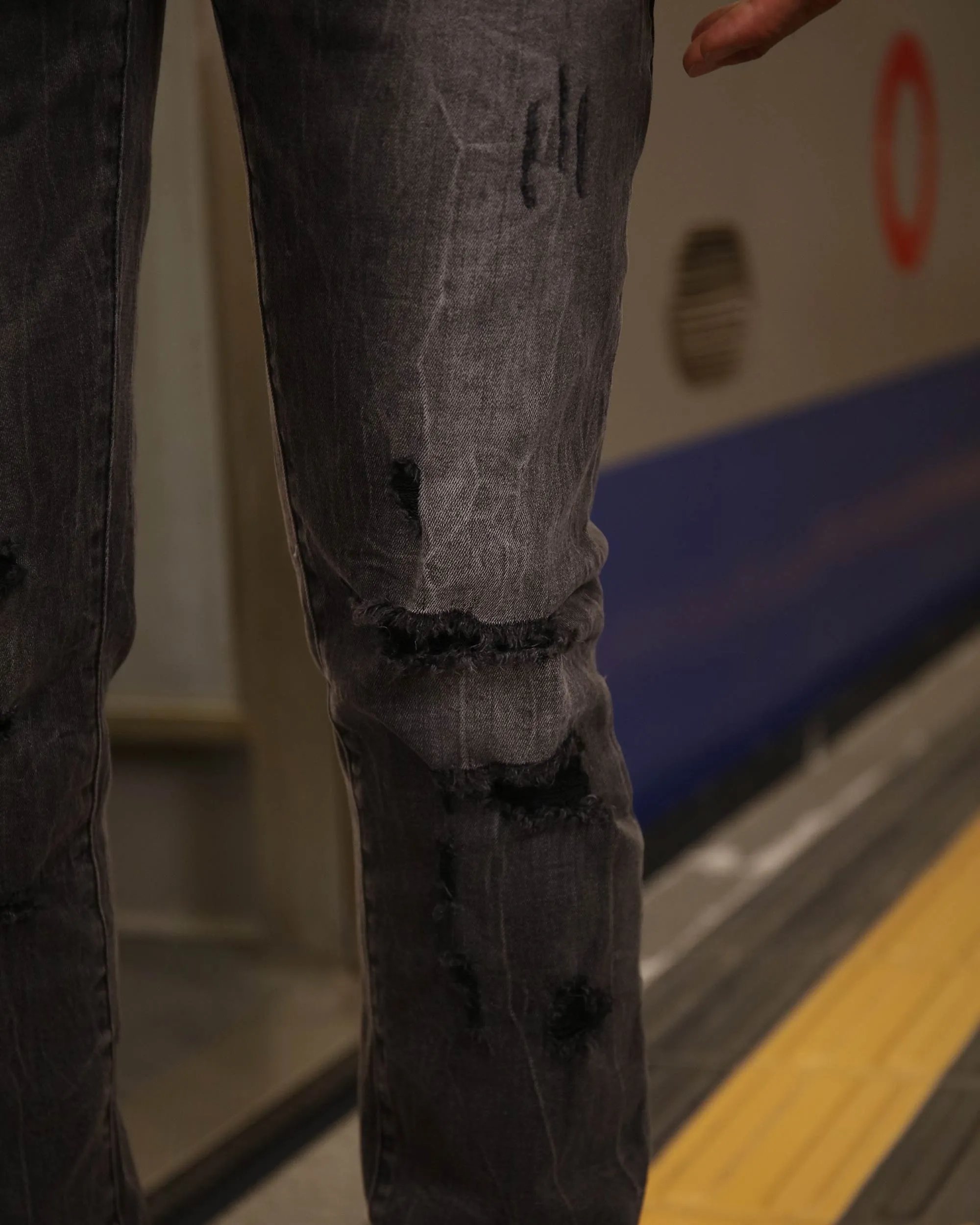 Stylish Straight Leg Black Ripped Jeans
