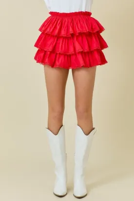 The Sydney Skort: Red Tiered Ruffle Lace Trim Skort