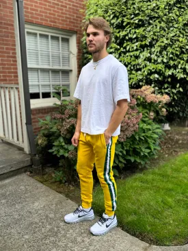 Triple Threat Men's Fleece Jogger Pant (Gold with Green and White Stripes)