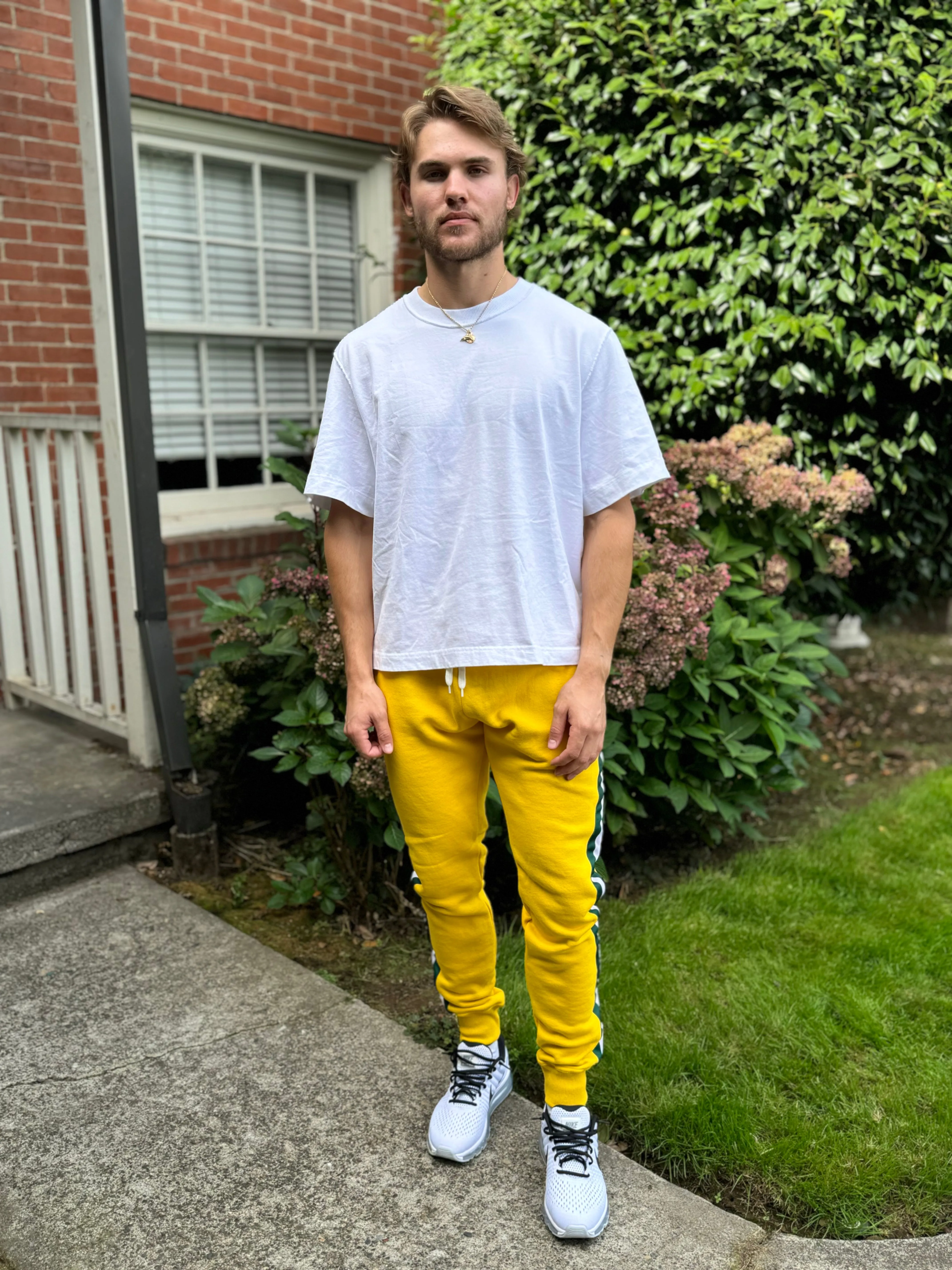 Triple Threat Men's Fleece Jogger Pant (Gold with Green and White Stripes)