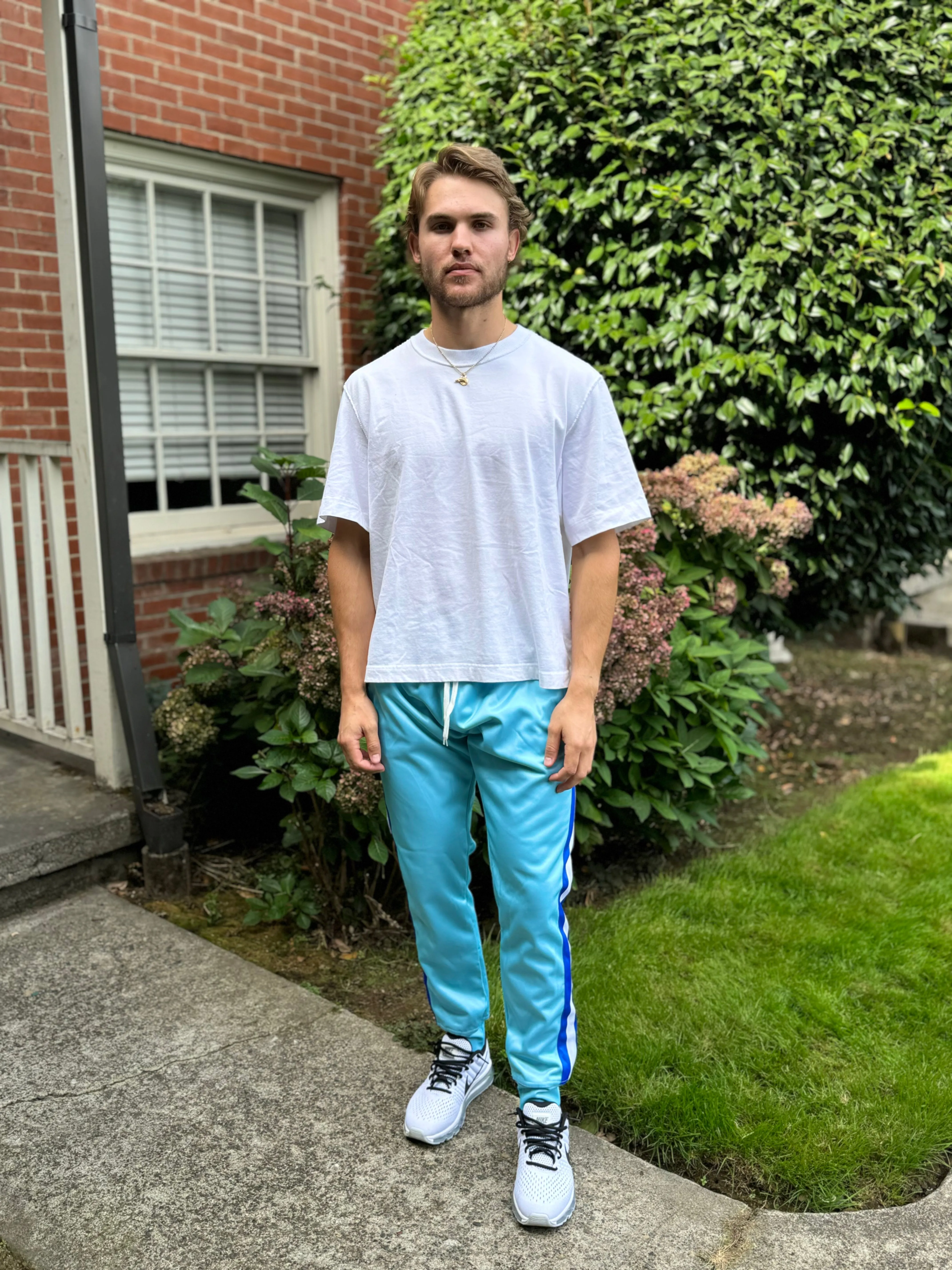 Triple Threat Men's Fleece Jogger Pant (Light Blue with Royal Blue and White Stripes)