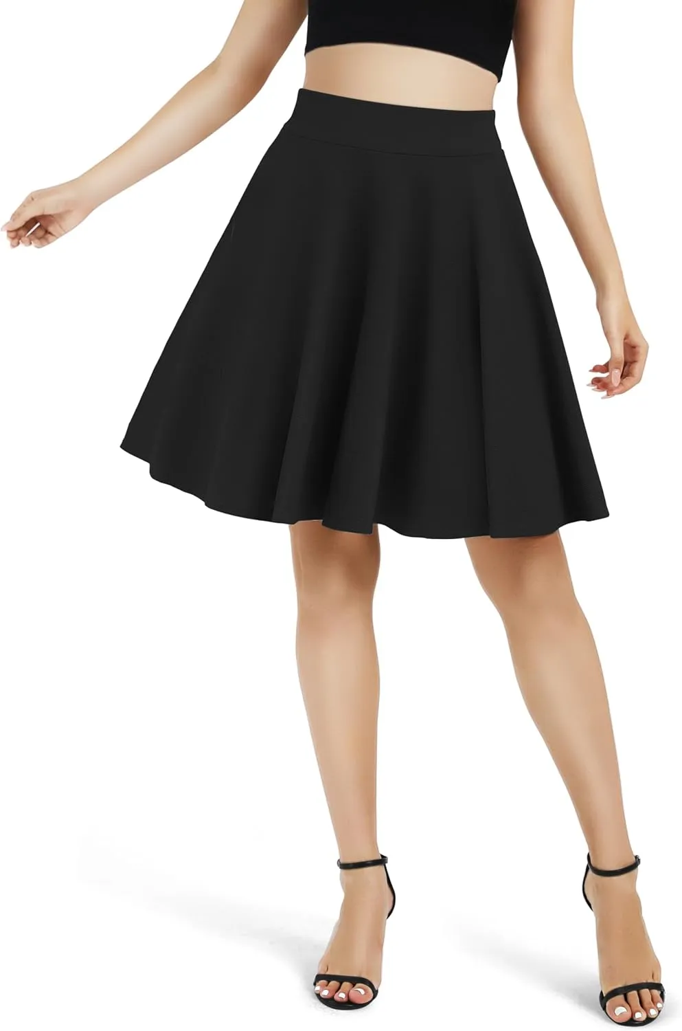 Urban CoCo Women's Basic Midi Skirt Versatile Stretchy Flared Casual High Waisted Skirt