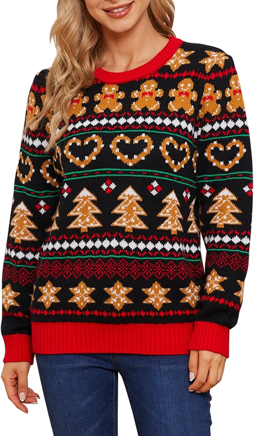 VENTELAN Women's Christmas Sweater Funny Christmas Tree Ugly Pullover Snowflake Long Sleeve Sweater Shirt