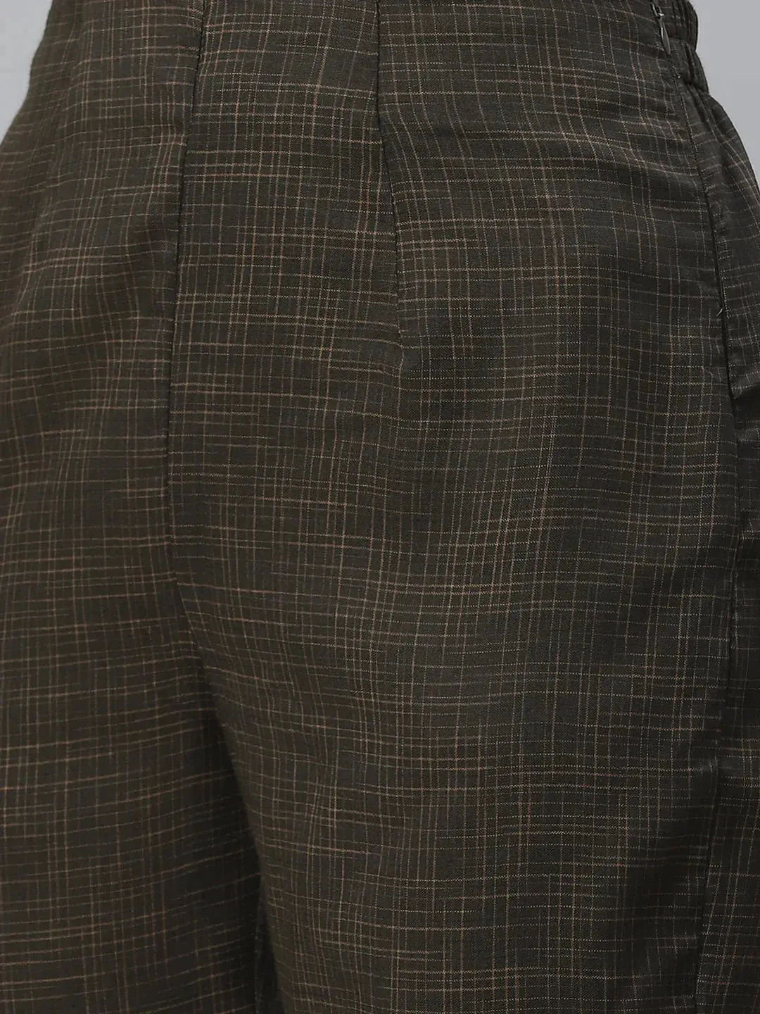 Women Charcoal Grey & Beige Self Checked Kurta With Trousers & Dupatta