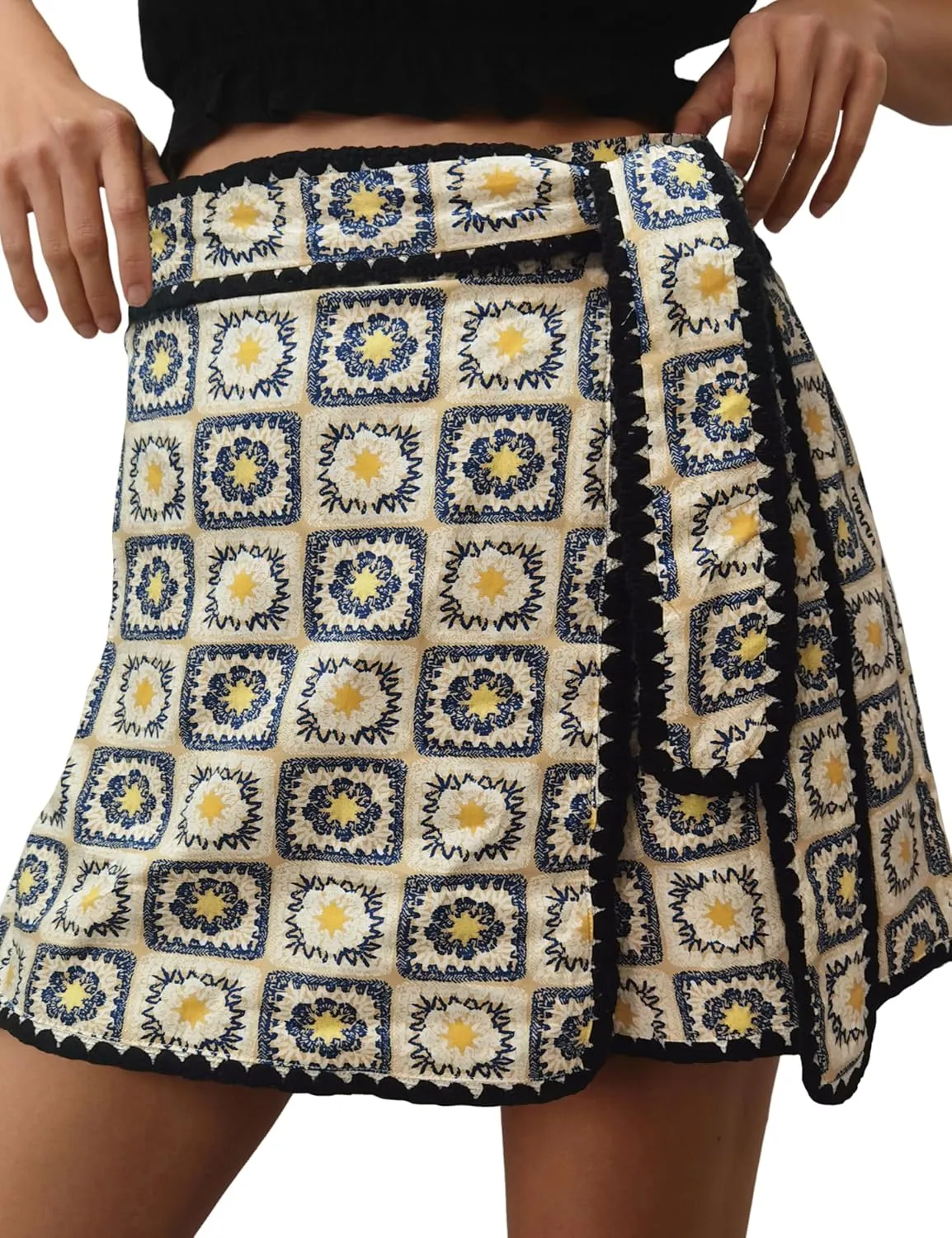 Women Wrap Skort 2025 Casual Summer Flowy Mini Skirt Knot Side Elastic Waist Bodycon Print Skirt with Belt