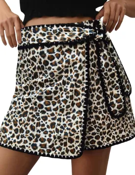 Women Wrap Skort 2025 Casual Summer Flowy Mini Skirt Knot Side Elastic Waist Bodycon Print Skirt with Belt