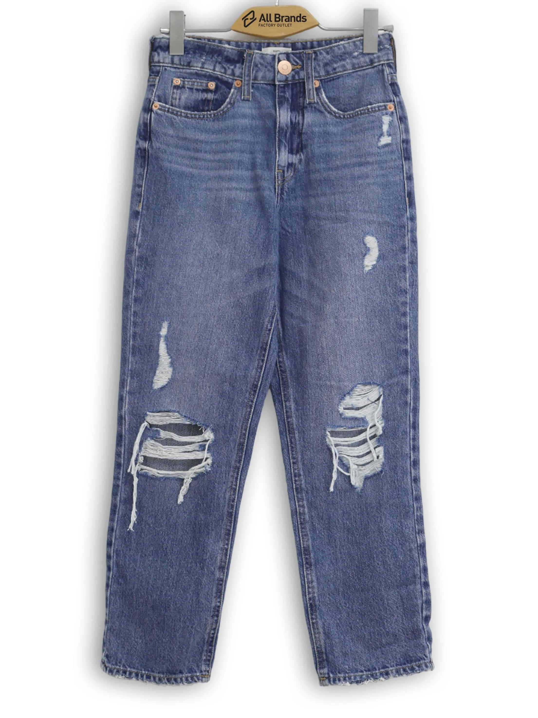 Women's Ripped Washed Mom Jeans,Blue