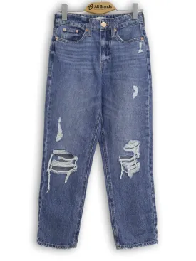 Women's Ripped Washed Mom Jeans,Blue