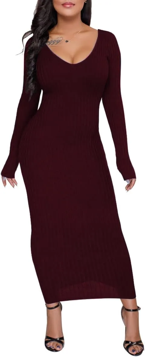 WUSENST Women's Maxi Dress Sexy Bodycon Long Sleeve Pullover Hoodie Casual Slim Sweatshirt