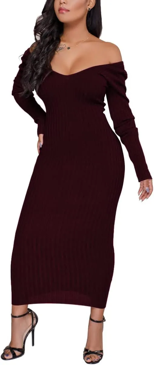 WUSENST Women's Maxi Dress Sexy Bodycon Long Sleeve Pullover Hoodie Casual Slim Sweatshirt