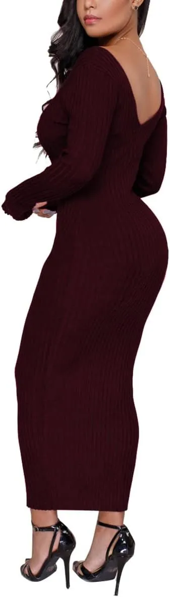 WUSENST Women's Maxi Dress Sexy Bodycon Long Sleeve Pullover Hoodie Casual Slim Sweatshirt