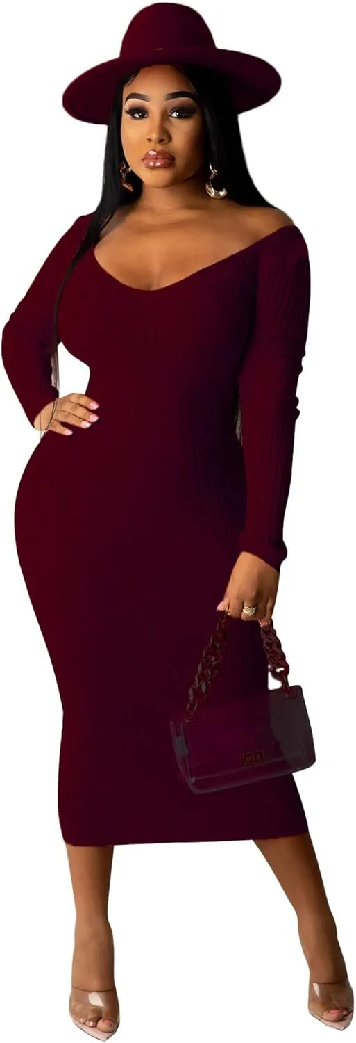 WUSENST Women's Maxi Dress Sexy Bodycon Long Sleeve Pullover Hoodie Casual Slim Sweatshirt