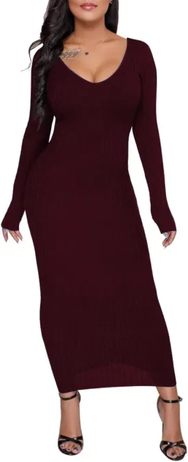 WUSENST Women's Maxi Dress Sexy Bodycon Long Sleeve Pullover Hoodie Casual Slim Sweatshirt