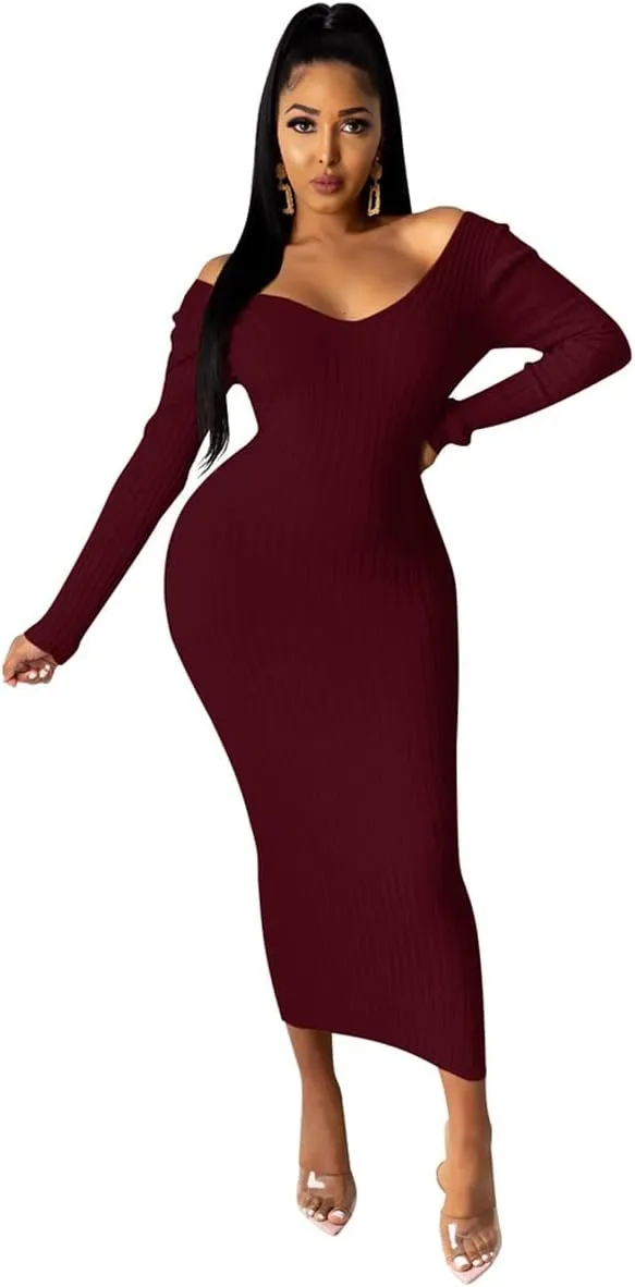 WUSENST Women's Maxi Dress Sexy Bodycon Long Sleeve Pullover Hoodie Casual Slim Sweatshirt